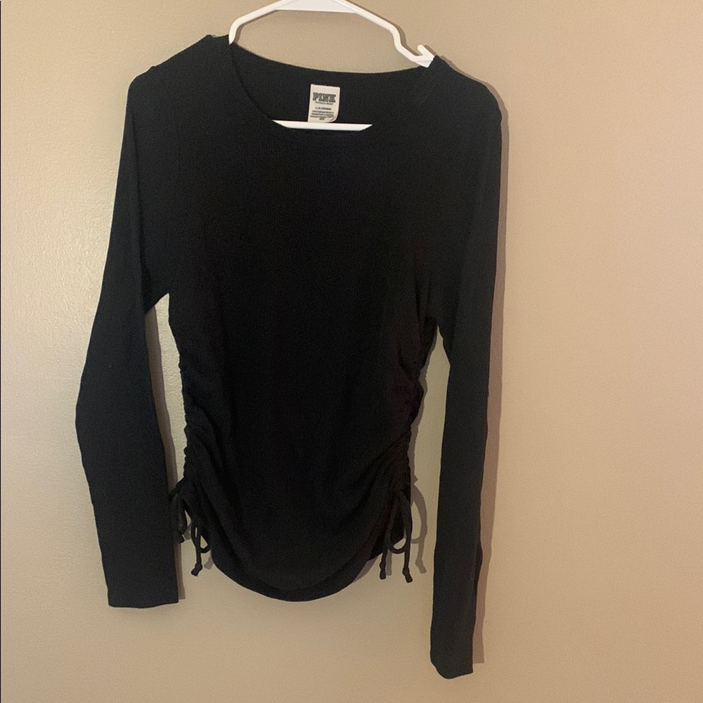 💛$15 PINK Black Ruched Long Sleeve Top